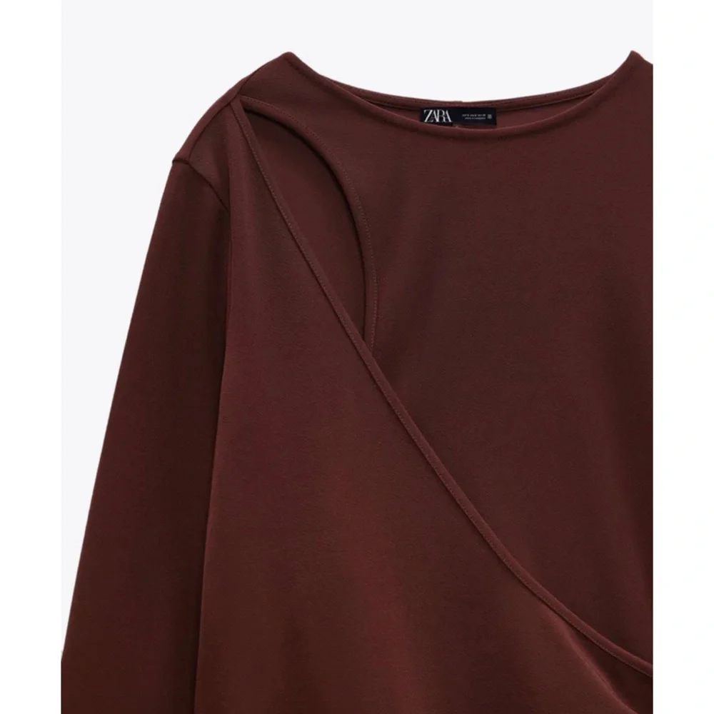 ZARA • Brown Keyhole Cutout Long Sleeve Bodycon Mini Dress, M - Picture 4 of 16